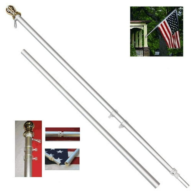 6ft Spinning Stabilizer Residential Flag Pole Silver Tone Gold Ball Top